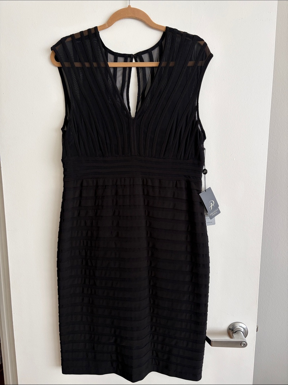 Adrianna Papell Black V-Neck Textured Midi Dress